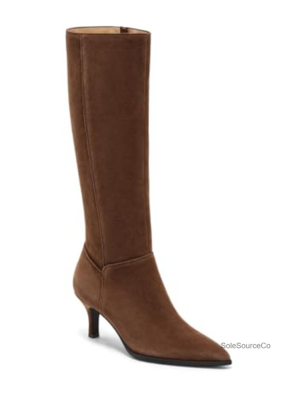 Pointed Toe Kitten Heel Knee High Boots Faux Suede Side Zipper